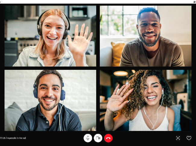 Four people on on a virtual call