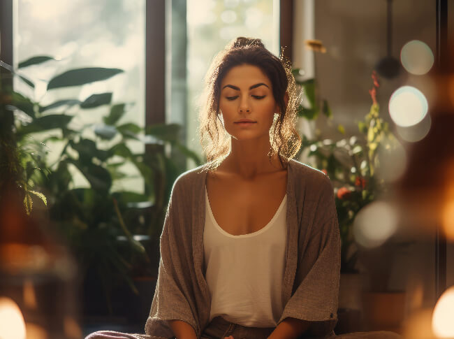 Cultivating Self-Awareness: a woman meditating in a beautiful setting