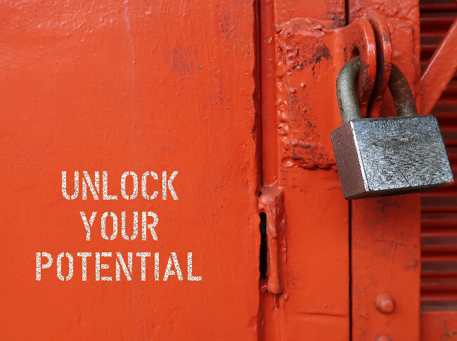 A locker with a lock and "Unlock your potential, " written on it