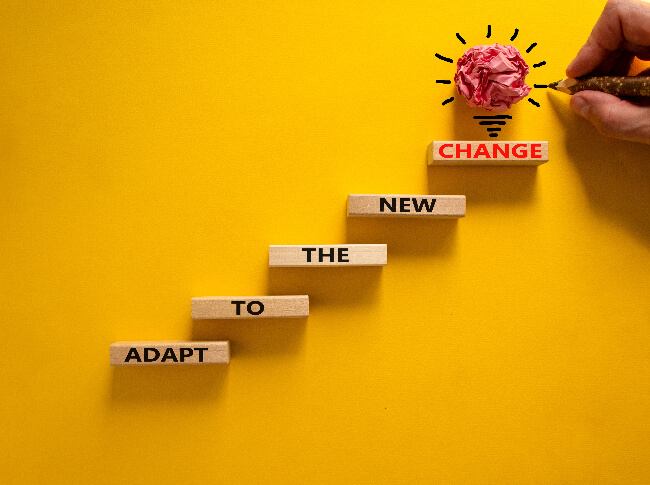An images with 5 small floating shels that reads "Adapt to the new change."