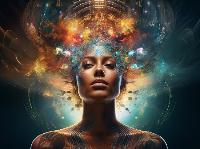 Person elements around their head representing self-awareness